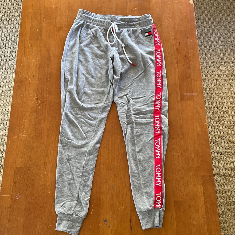 Grey Tommy Hilfiger joggers with red Tommy trim